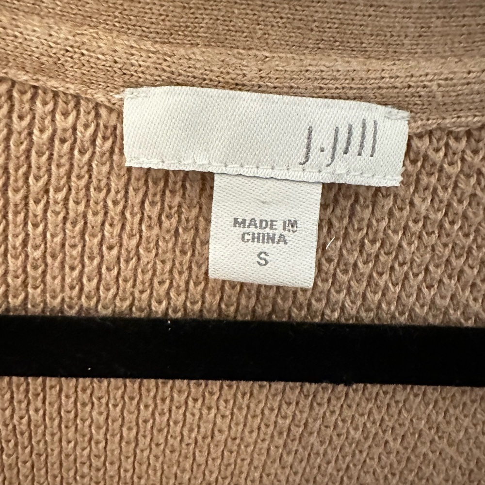 J JILL S Mixed textures tan cable knit classic sophisticated open cardigan - Picture 7 of 14